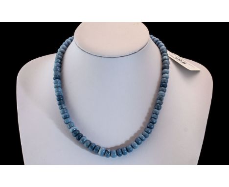 Blue Opal Bead Necklace, a well matched string of beautiful blue opals, mined in Peru, fastening with a silver orb shape magn