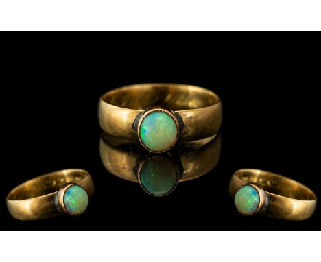 Victorian Period - Attractive Ladies 18ct Gold Single Stone Opal Set Ring, The Cabochon Cut Opal of Good Colour. Full Hallmar