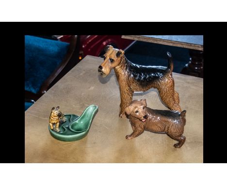 Dog Ceramics Interest. Comprises a Wade ' German Shepherd ' Dish, Size Approx 5 by 3.5 Inches, Beswick Young Labrador Puppy, 