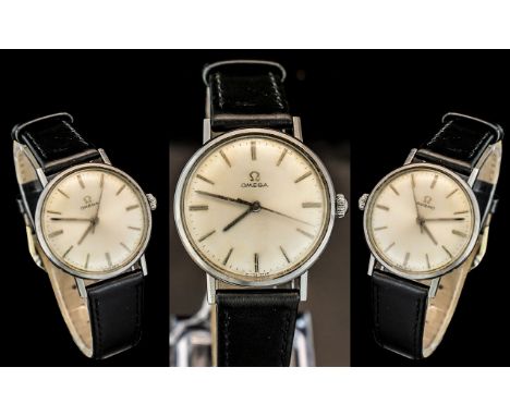 Gents Omega Wristwatch Silvered Dial With Baton Numerals And Center Seconds, Manual Wind, 31mm Stainless Steel Case, Case No 