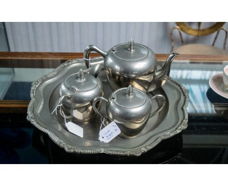 Silver Plate Tea Service of Large Proportions. Stamped Vicolta to the Bases. Comprises Tray 16 Inches Diameter, Teapot 6 Inch