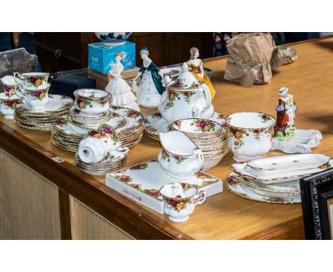 Royal Albert 'Old Country Roses' Service comprising tea pot, small and large sugar bowls, milk jug, seven tea cups, four larg