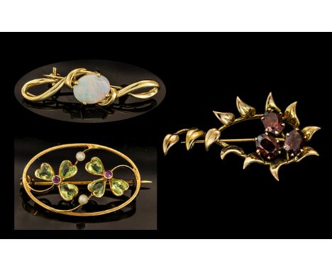 A Fine Collection of Antique Period 15ct and 18ct Stone Set Brooches of Excellent Proportions. Comprises 1/ 18ct Gold Opal Se