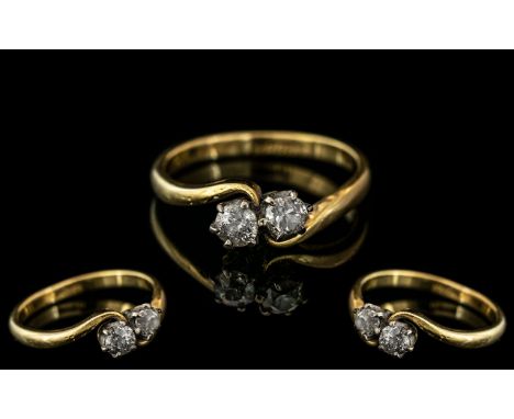 18ct Yellow Gold Two Stone Diamond Ring - 18ct Gold Two Stone Diamond Ring, The Two Diamonds are set on a twist in a white go