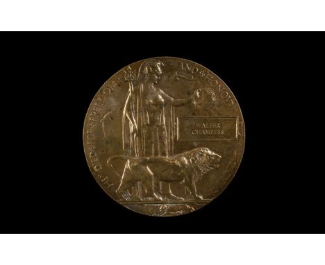 World War I 1914 - 1918 Military Bronze Death Plaque, Awarded to Walter Chambers. He Died for Freedom and Honour. Ref No 23 E