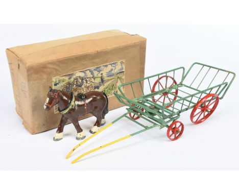 Diecast Shire Horse &amp; Hay Cart. Unknown manufacturer but similar to Britains, Charbens etc. Condition generally appears t