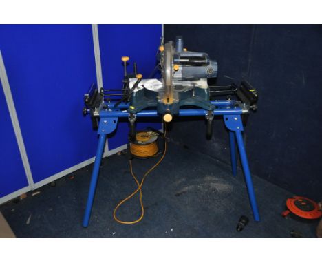 A SCHEPPACH UMF1600 FOLDING SAW STAND with roller supports at either end and a Performance Pro CLM250LSM slide Compound Saw (