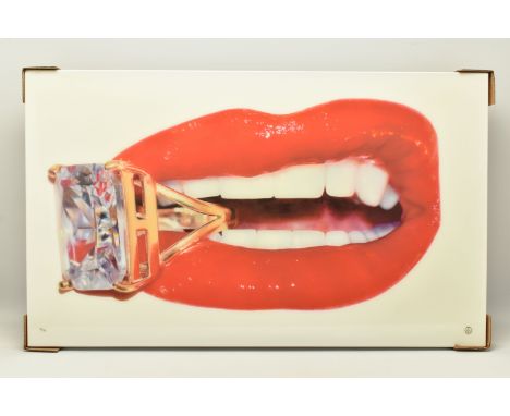 RORY HANCOCK (WELSH 1987) 'ROCK CANDY', a signed limited edition box canvas print of a mouth and a diamond ring, 51/95, with 