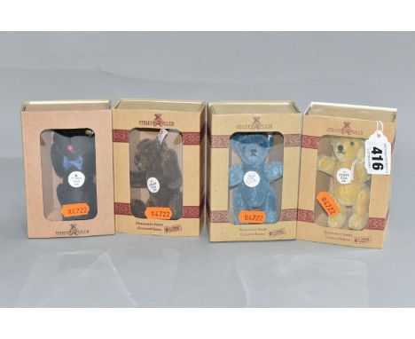 FOUR BOXED STEIFF CLUB MINIATURE BEARS, miniature button in ear club bears, 1997 - 2000, to include Blond Teddy Bear, Blue Te