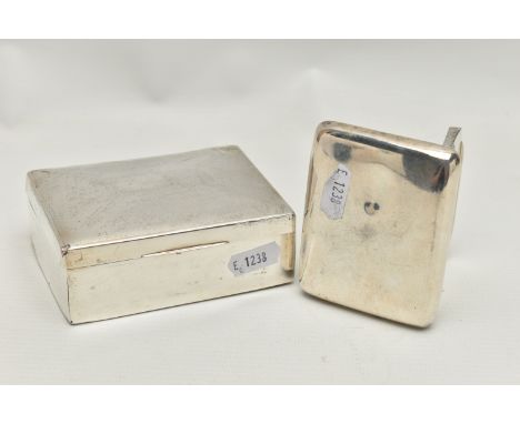 A GEORGE V SILVER TOBACCO BOX AND A SILVER CIGARETTE BOX, the tobacco box of plain rectangular form with rounded corners and 