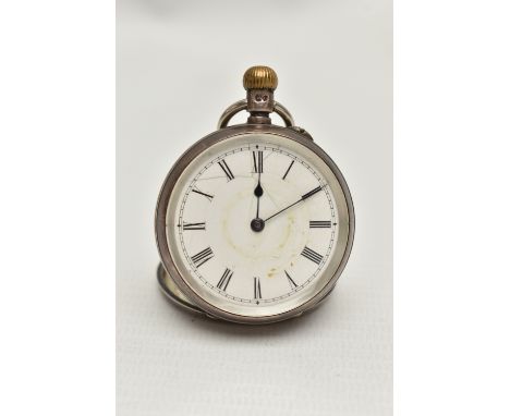A LATE VICTORIAN SILVER OPEN FACE POCKET WATCH, manual wind, round white dial, Roman numerals, blue steel hands, polished cas