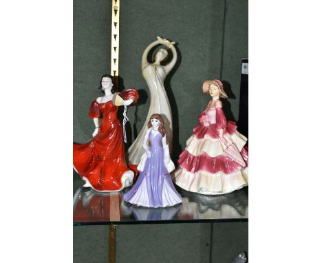 FOUR FIGURINES, comprising Coalport Ladies of Fashion 'Romany Dance' and 'Daphne' height 20.5cm, Coalport 'Debutante: Kim', a