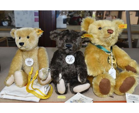 THREE UNBOXED MODERN STEIFF MOHAIR TEDDY BEARS, Classic Series 1905 Richard Steiff bear (001727), 1920 bear (000829) and Stei