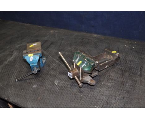 TWO ENGINEERING VICES including a vintage bench vice (no branding) 5in jaws and a Powerfix Profi vice (2)