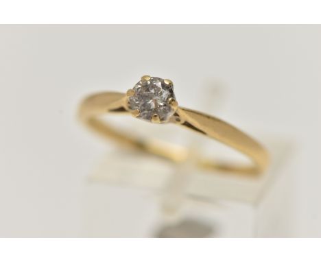 AN 18CT GOLD SINGLE STONE DIAMOND RING, round brilliant cut diamond claw set, stamped diamond weight 0.33cts, pinched shoulde