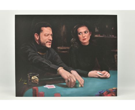 VINCENT KAMP (BRITISH CONTEMPORARY) 'ANTOINE'S LAST MOVE', a signed limited edition print depicting figures in a casino, 64/1