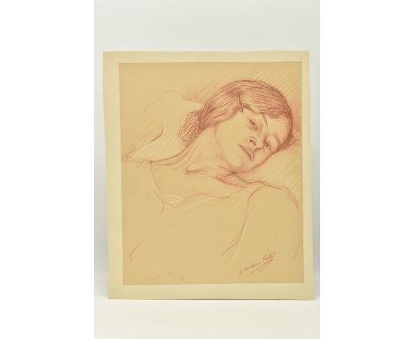 JOSEPH MILNER KITE (1862-1946) PORTRAIT OF A FEMALE FIGURE, a head and shoulders portrait of a female figure reclining on a b