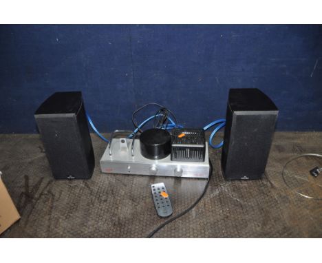 A FATMAN iTUBE RED-1 VALVE AMPLIFIER/iPOD DOCKING STATION with a pair of Fatman iRED speakers and remote (PAT pass and workin