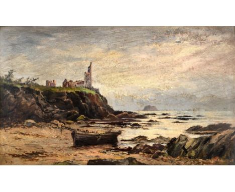 W H Donaldson, Dunure Castle Ayrshire Coast, oil on artist's board, initialled, inscribed verso, 26 x 43.5 cm  See illustrati