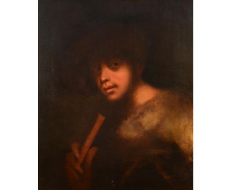 Continental school, a portrait of a gentleman playing a flute, oil on canvas, 60 x 49.5 cm  See illustration