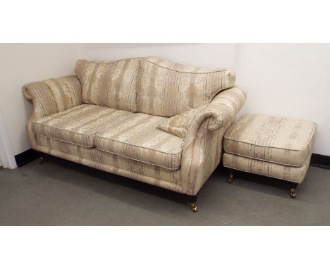 An upholstered two seater settee, with a matching stool and an armchair (3)