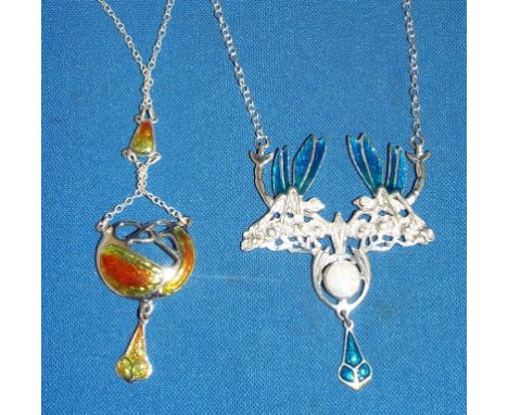 An Art Nouveau style silver and enamel necklace, and another (2)
