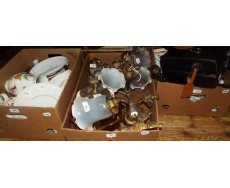 Assorted ceramics, light fittings, pictures, mirror, and other items (qty)