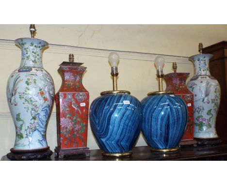 A pair of large Chinese lamp bases, and three other pairs (8)