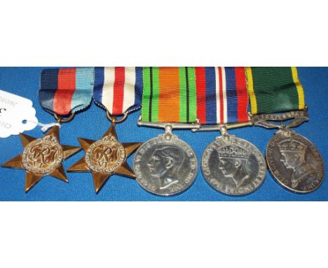 A group of five medals, awarded to S/5726593 Pte P G James RASC, comprising a 1939-1945 Star, France and Germany Star, Defenc