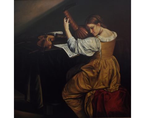 Manner of Caravaggio, The Lute Player, oil on canvas, 99 x 99 cm Condition report Report by RB

Modern, some crazing and a fe