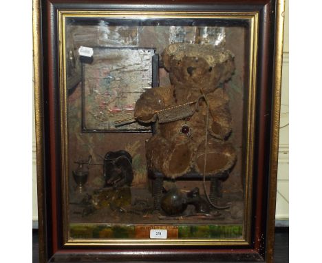 An automaton, with a teddy knitting, 52.5 cm wide