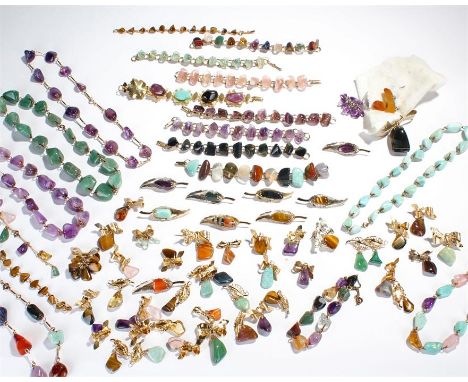 Mixed jewellery, to include tigers eye examples, amethyst and rose quartz, (qty)