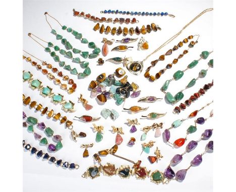 Mixed jewellery, to include tigers eye examples, moss agate, amethyst and lapis, (qty)