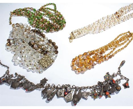 White metal and enamel necklace, also with various costume necklaces, (qty)