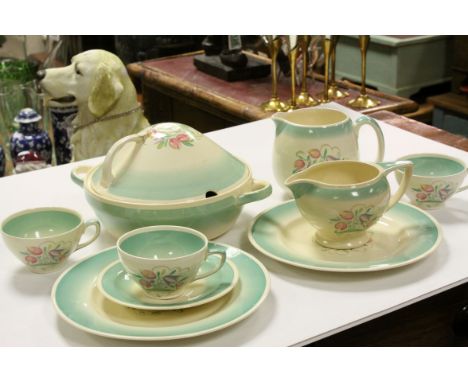 A comprehensive Susie Cooper Dresden pattern tea and dinner service to include tureens, jugs, cups and saucers etc.