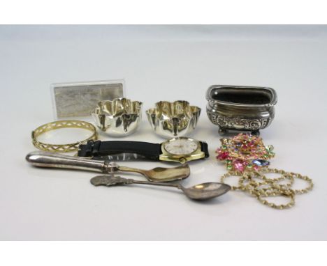 Mixed Collectables including Rolled Gold Bangle, Silver Mustard Pot, Chinese Ingot, Gents Swiss Watch, etc