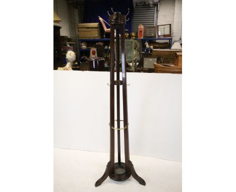 Late 19th / Early 20th century Mahogany Cloak and Stick Stand with Brass Fittings, 186cms high