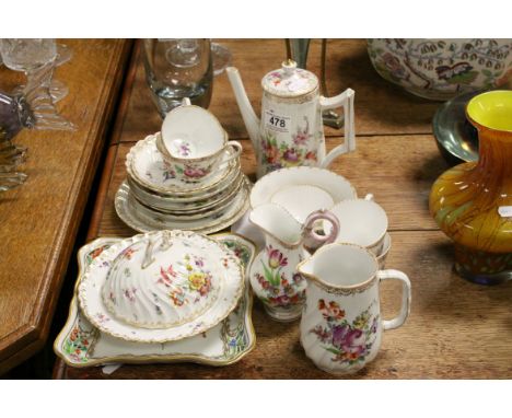 A group of late 19th early 20th century floral decorated Dresden china cups, saucers, teapot etc.