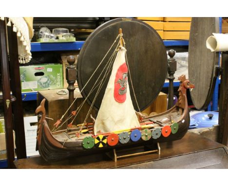 Scratch Built Wooden Painted Model of a Viking Boat, 73cms long
