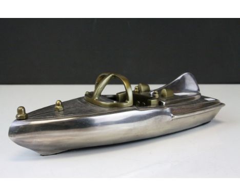 Polished Steel Model of a Speed Boat, 32cms long