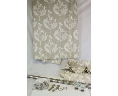Pair of Laura Ashley Curtains, approx. 220cms x 220cms together with a Metal Curtain Pole with Rings and Finials, approx. 240