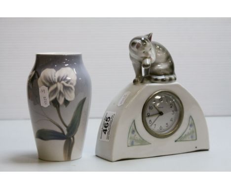 Royal Copenhagen Porcelain Vase signed MSK no. 2668 88B, 14cms high together with Italian Veglia Alarm Clock in a Porcelain C