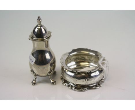 Silver Pepperette, Birmingham 1977 Broadway &amp; Co, together with Silver Napkin Ring, Sheffield 1904 Cooper Brothers &amp; 