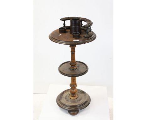 Early 20th century Hardwood Circular Smokers Stand with Pipe Rail to back, 80cms high