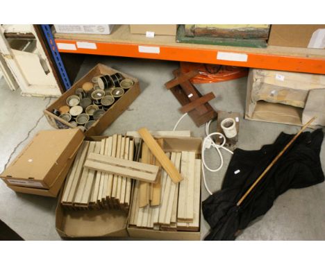 Entomology items to include collecting net and a bag of further nets and kit framework, two boxes of setting boards and a sta