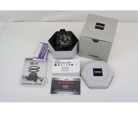 A Casio G-Shock GMA-S130-1AER watch complete with box and papers.