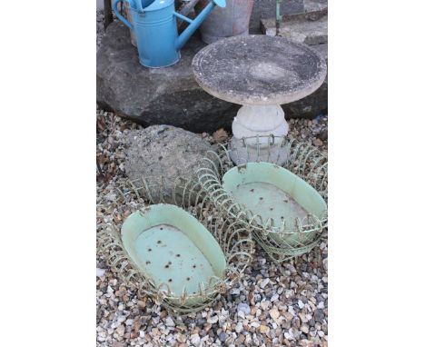 Pair of Wirework and Metal Garden Planters together with a Reconstituted Stone Tortoise and another Item