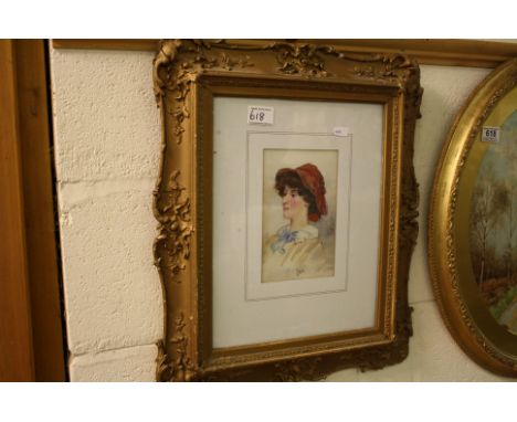 Late 19th century Oval Watercolour of a Lady on a Woodland Path, indistinctly signed and dated 1882, 44cms x 36cms together w