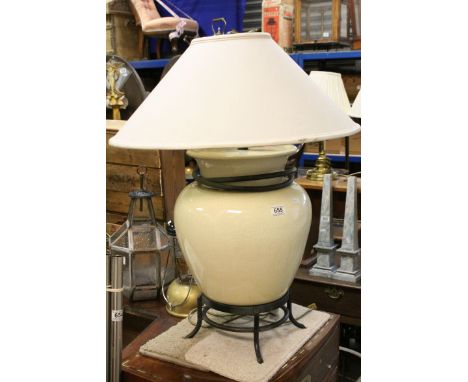 Large Contemporary Ceramic Crackle Glazed Table Lamp on Metal Stand with Shade, total height approx. 80cms, purchased by the 