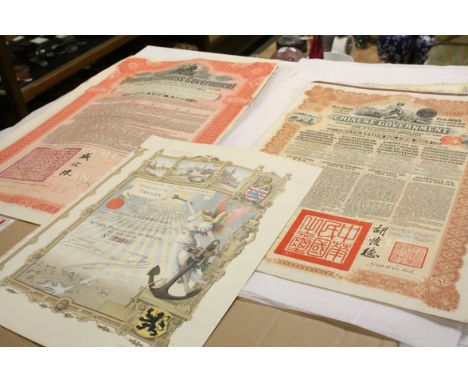 Collection of approximately Thirteen Bonds / Share Certificates including Chinese Government, Railways, etc